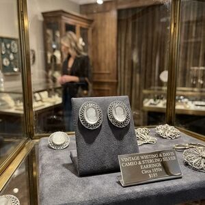 Whiting & Davis Silver Cameo Sterling Earrings Clip On